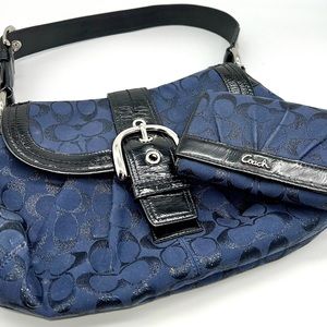 COACH Signature C Blue/Black Shoulder Handbag Purse with matching wallet.